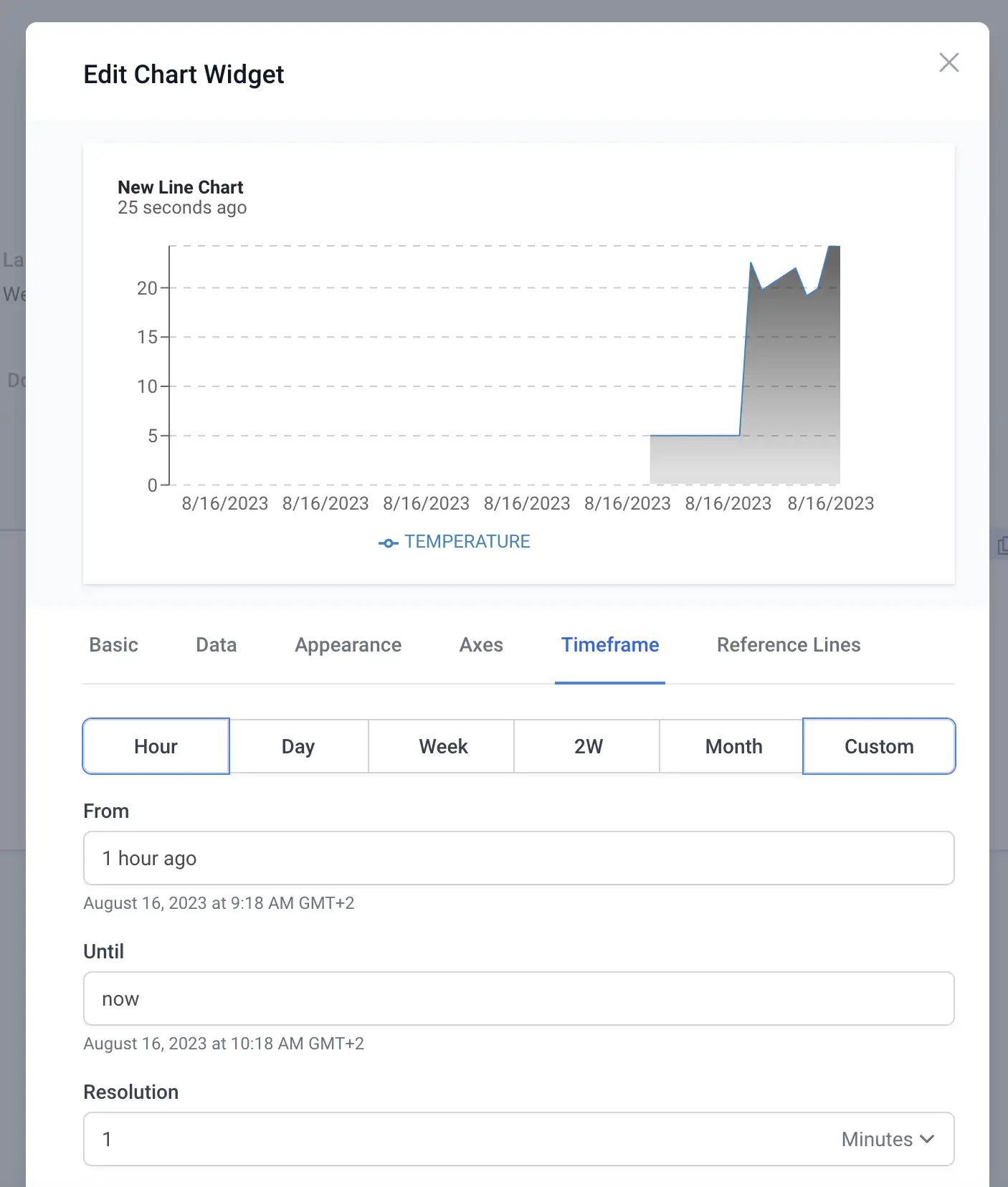 Adjust chart timeframe in Datacake Adjust chart timeframe in Datacake