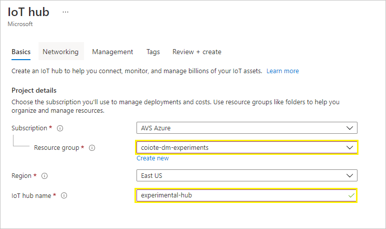 IoT hub basics tab