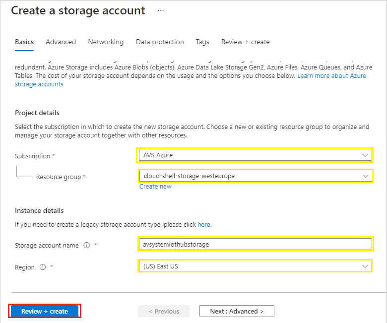 Creating a storage account