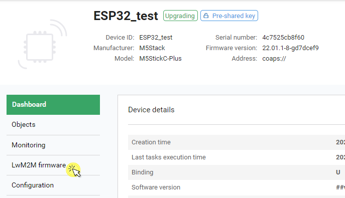 LwM2M firmware tab