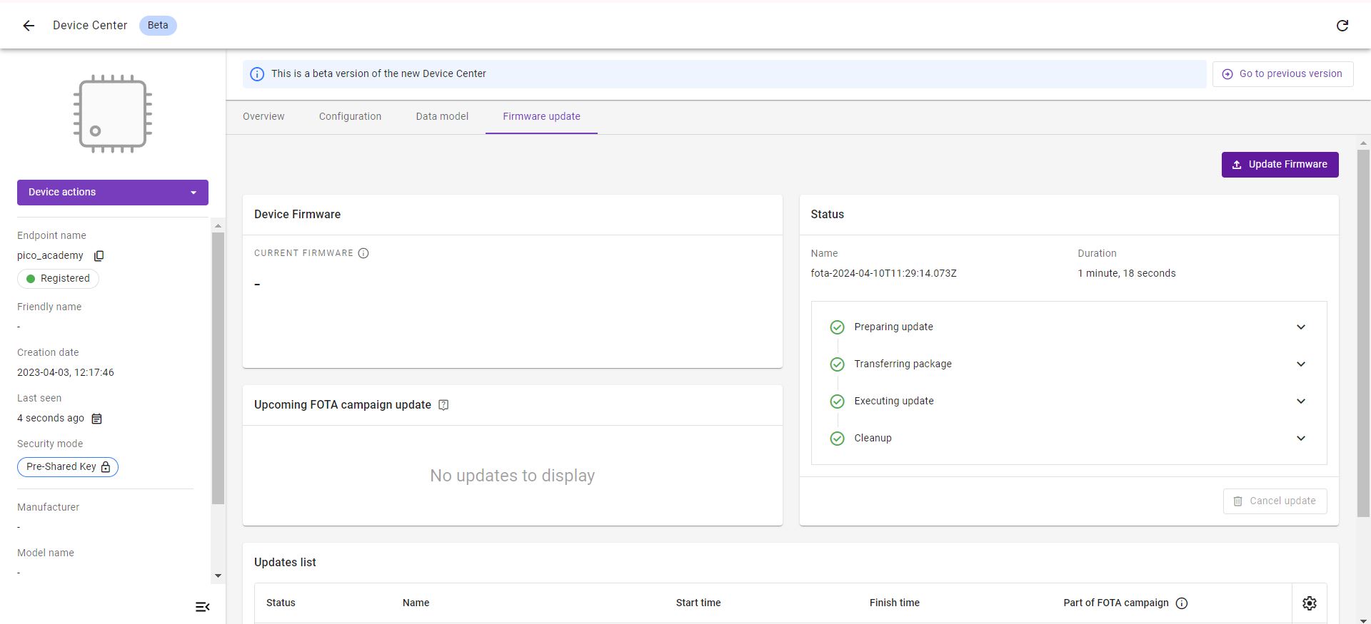 Update Firmware Tab