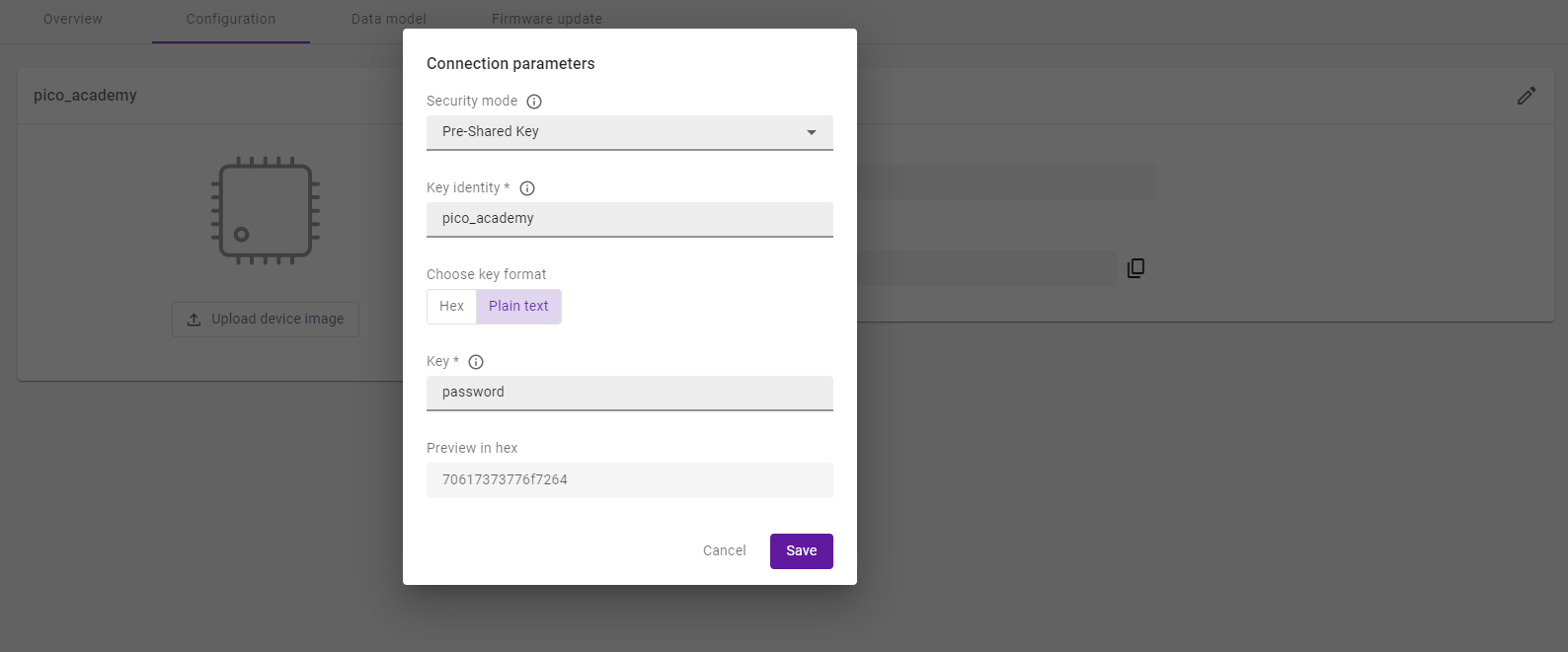 Connection parameters