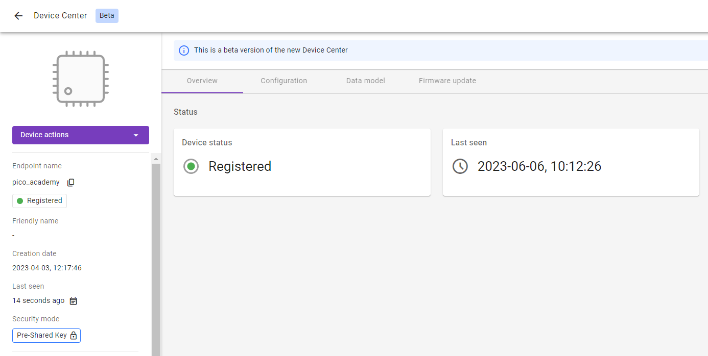 Device in Pre-Shared Key mode Registered