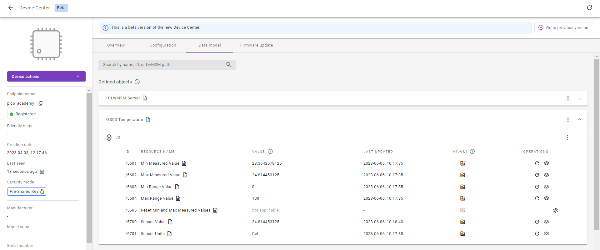 Temperature Object registered