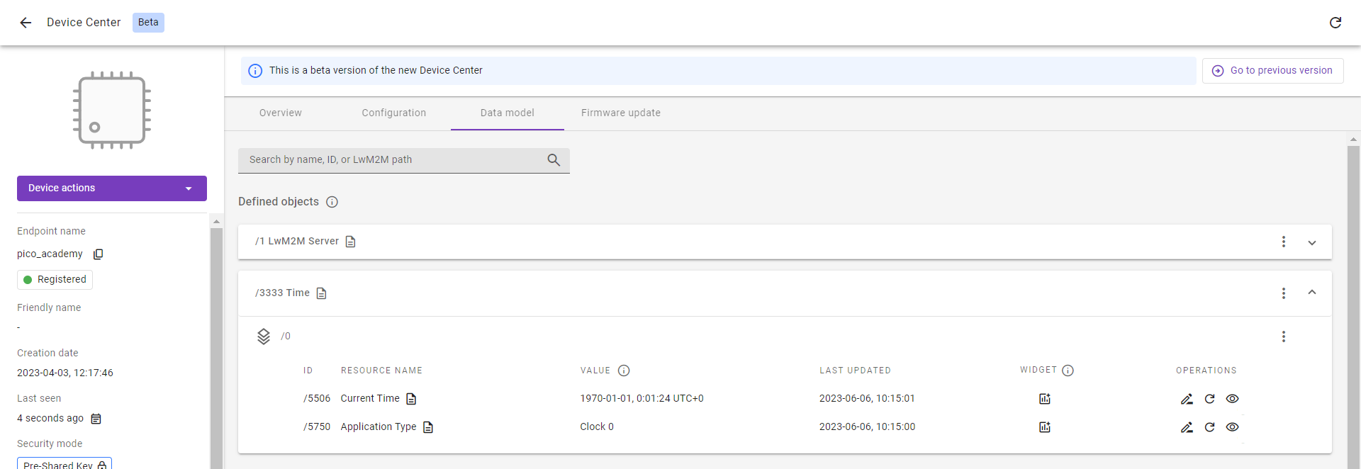 Time object in Data Model
