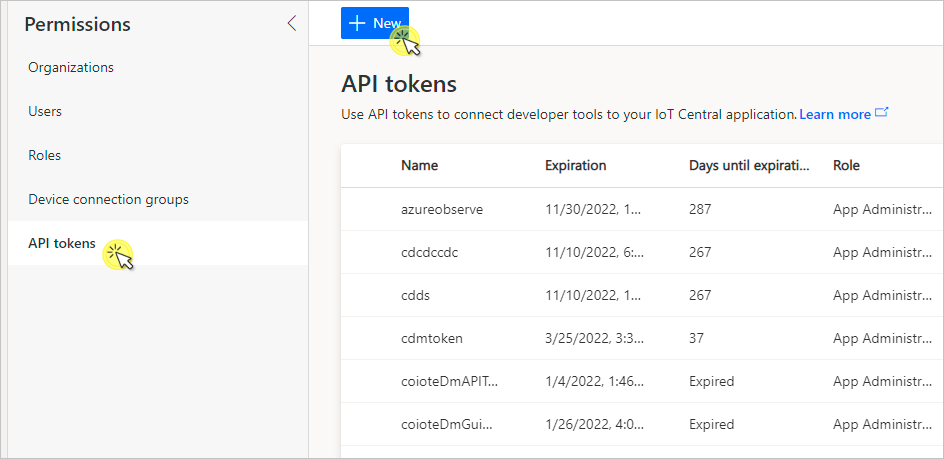 Azure IoT central API token generation