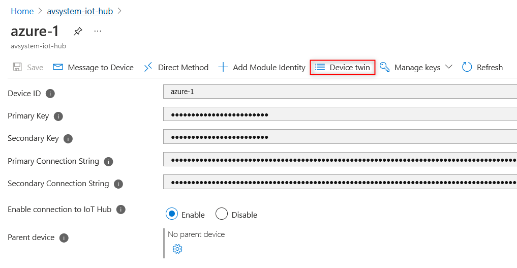 Device view in Azure IoT Hub