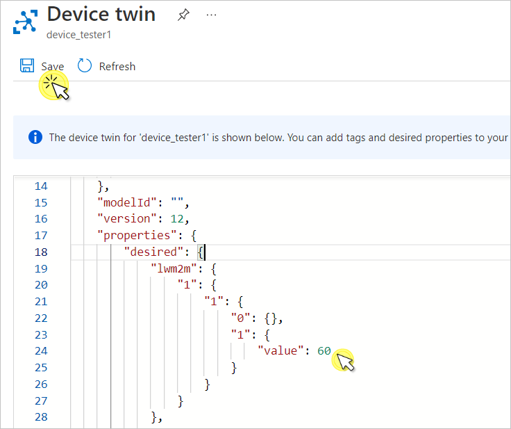 Device twin desired properties