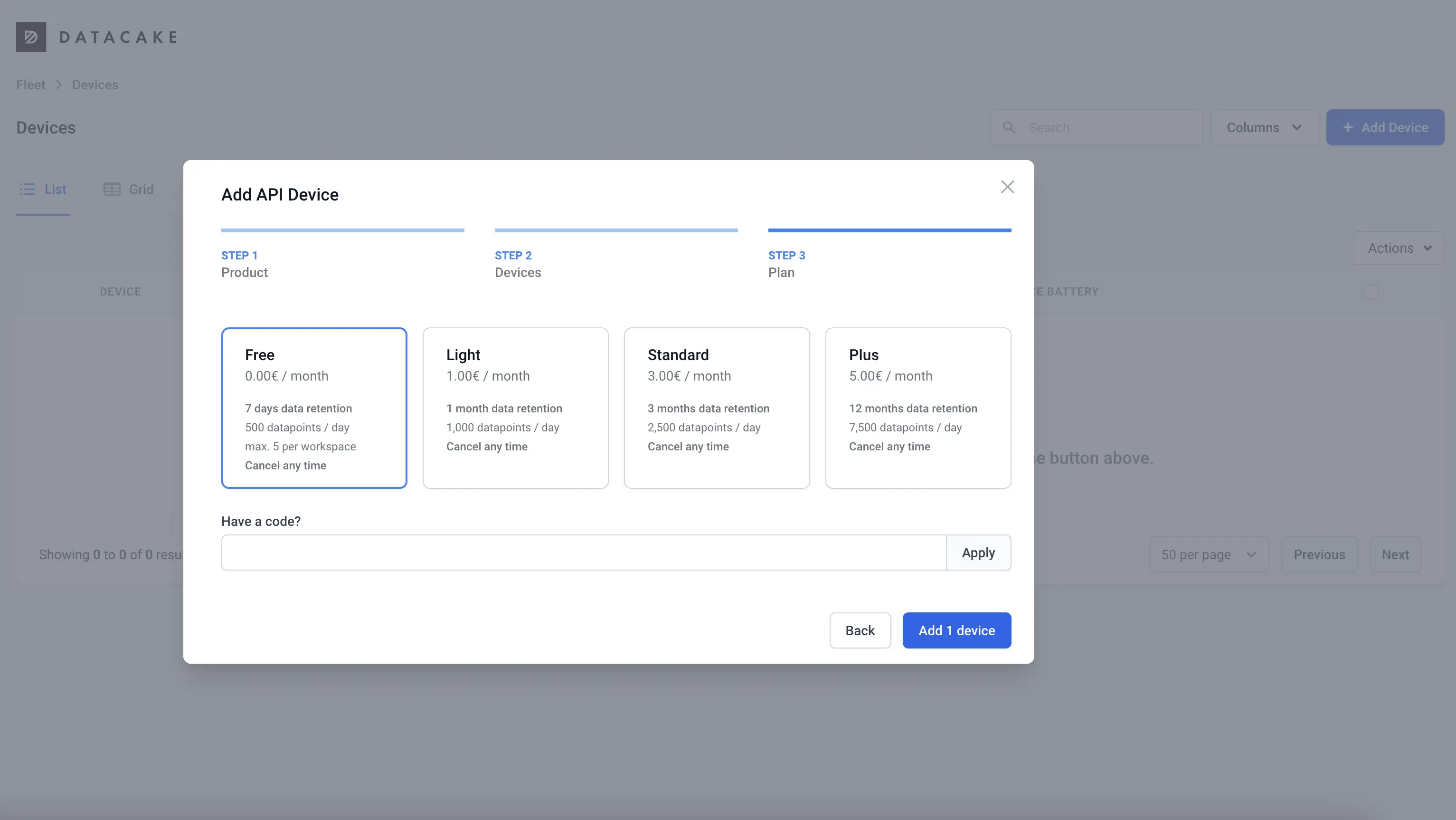 Pick billing plan