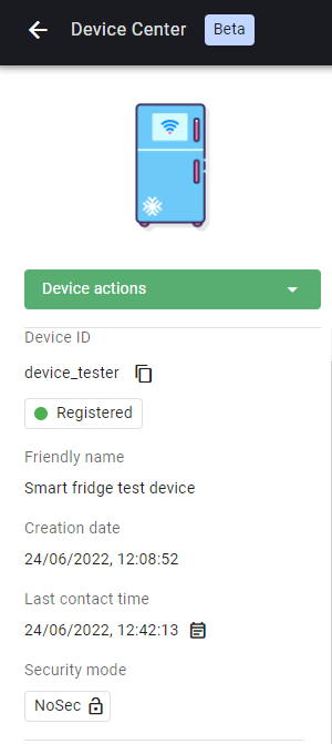 Device Center sidebar