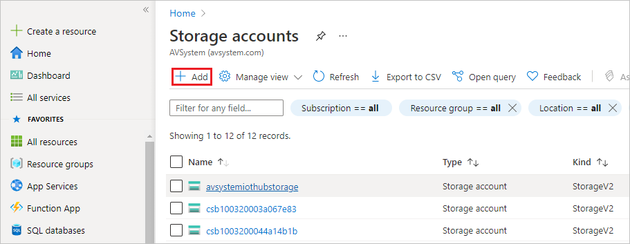 Adding a storage account